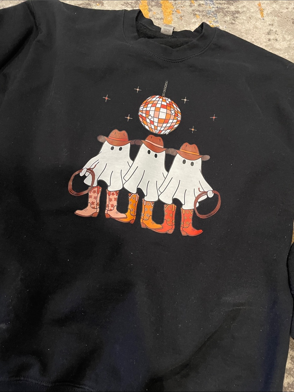 Gildan Black Heavy Blend Crewneck Sweatshirt with Cowboy ghosts